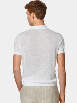 Polo in maglia senza bottoni in puro lino