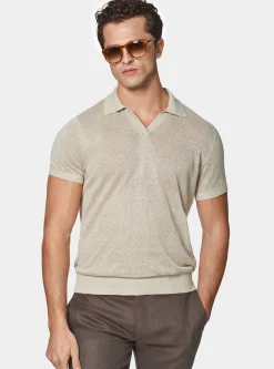 Polo in maglia senza bottoni in puro lino