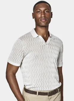 Polo in maglia traforata senza bottoni in cotone e seta