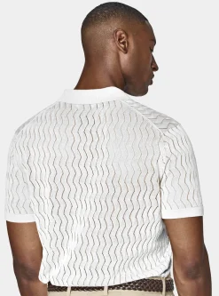 Polo in maglia traforata senza bottoni in cotone e seta