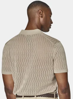Polo in maglia traforata senza bottoni in cotone e seta