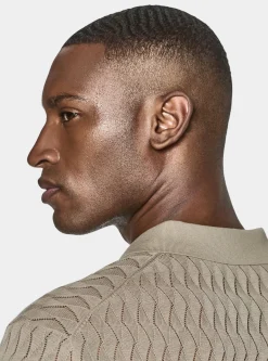 Polo in maglia traforata senza bottoni in cotone e seta