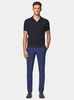Polo in maglia traforata senza bottoni in cotone extrafine