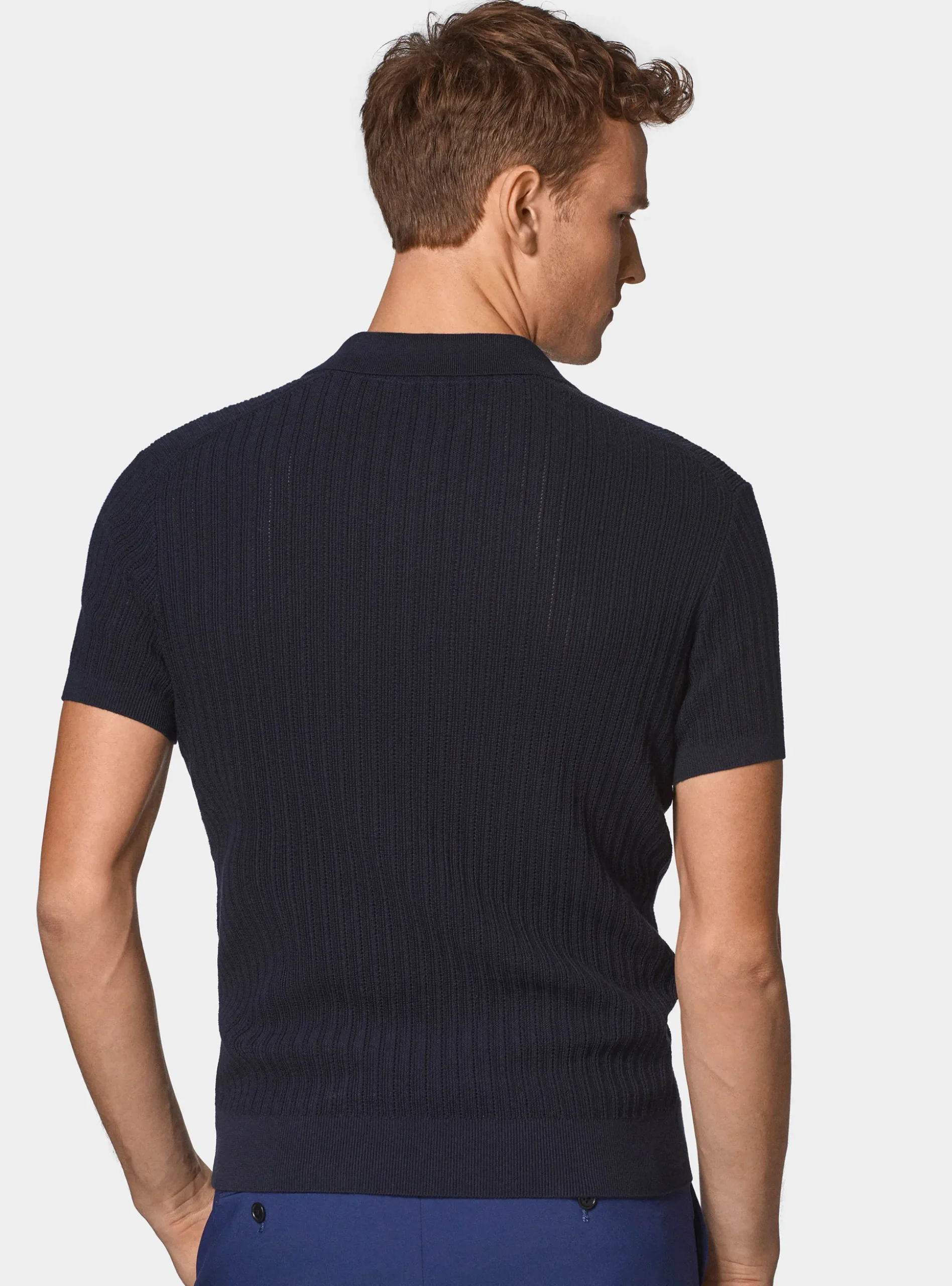 Polo in maglia traforata senza bottoni in cotone extrafine