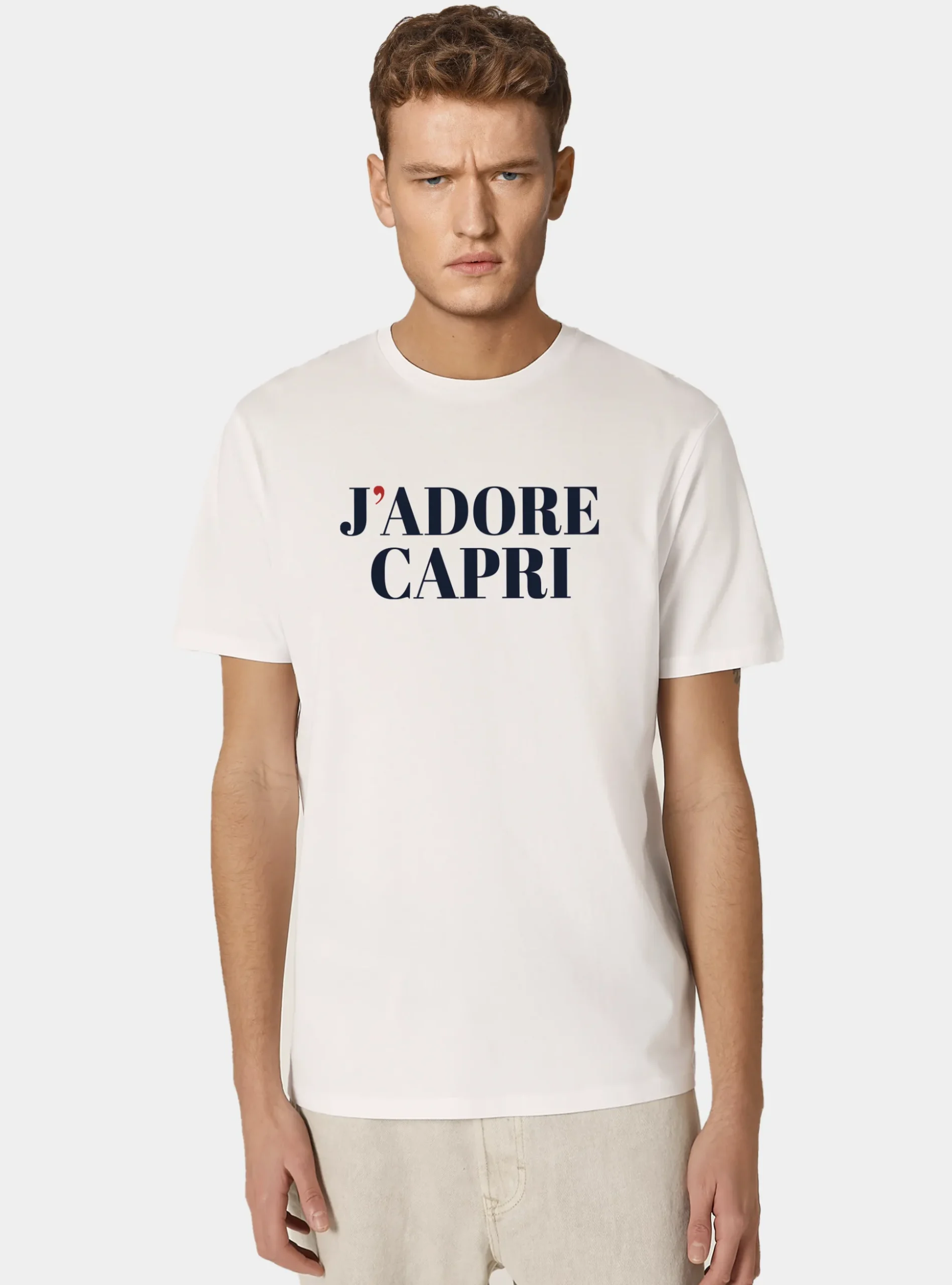 T-shirt in cotone con stampa "j'adore capri"